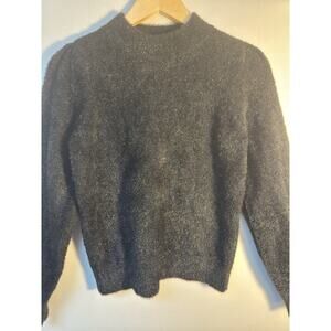 WHBM Fuzzy Knit Sweater Women’s Small Black Metallic Crewneck NWT